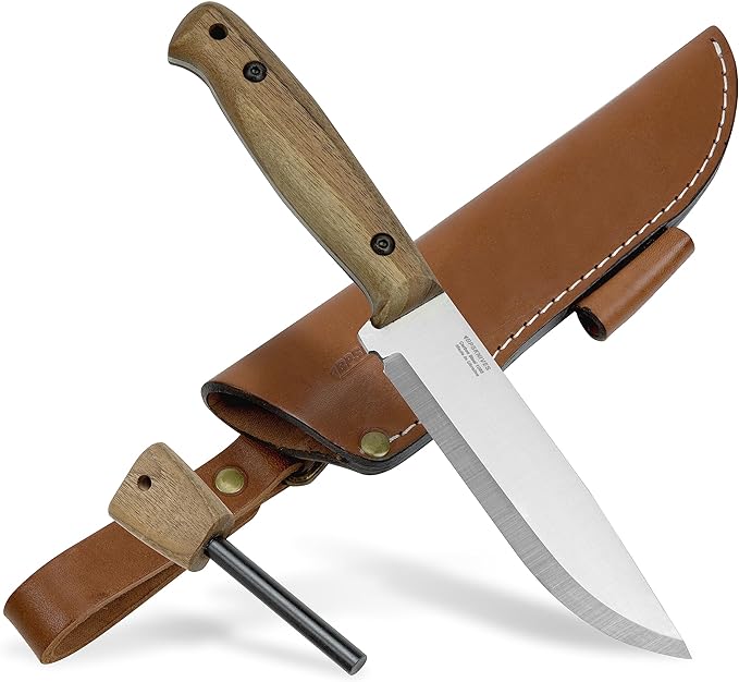 BPSKNIVES Adventurer - Bushcraft Knife - Fixed-Blade Carbon Steel Knife with Leather Sheath and Firestarter - Outdoor Full Tang Knives - Camping Knives - Survival Tactical Camp Knives