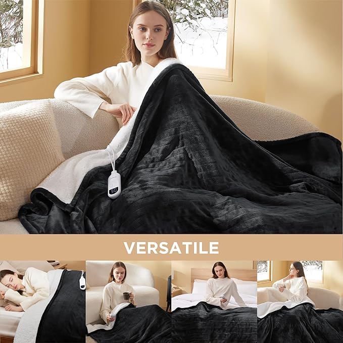 Bedsure Heated Blanket Throw Blanket - Fast Heating Electric Blanket, Soft Flannel Heated Throw with 4 Time Settings, 6 Heating Settings, Warm Gifts for Grandma Grandpa (50x60 inches, Dark Grey)