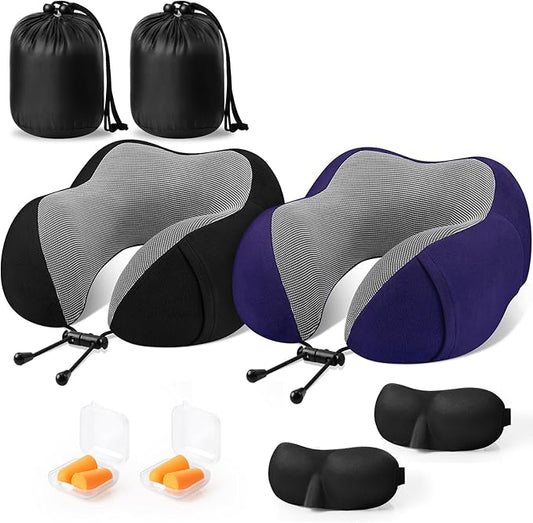 CloudBliss Travel Pillow Premium Memory Foam, Comfortable & Supportive Neck Pillow, Neck Pillows for Sleeping Travel, Airplane Pillow for Sleeping Airplane, Car, Office and Home（Black & Navy）