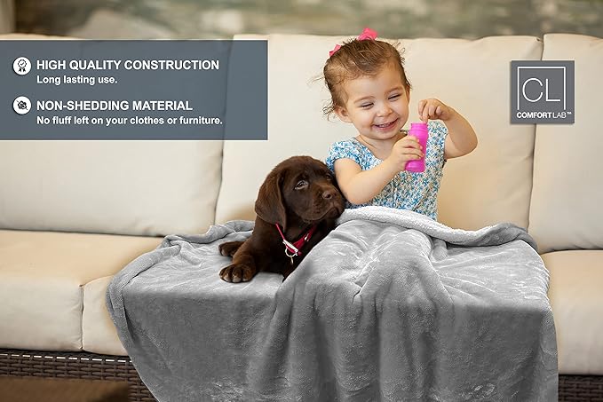Comfort Lab Reversible Flannel Sherpa Throw Blanket - Elegant Fluffy Throw Blankets for Couch and Home Decor - Anti Pilling Non Shedding Cozy & Warm Fleece Throws - Baby/Pet (30" x 40") - Grey