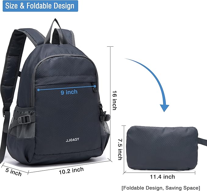 YZAOLL 20L Small Hiking Backpack Lightweight Day Packs, Packable Backpack for Women Men Travel Camping Vacation,Gray