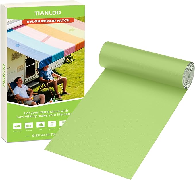 4x78in Nylon Repair Tape，Tent Repair Kit，Self Adhesive Waterproof Fabric Repair Tape for Tent, Umbrella, Sleeping Bag, Down Jackets,Knapsack.（Soft Green）