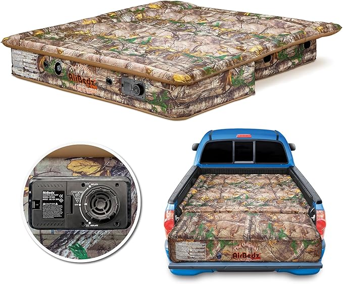 Pittman Outdoors PPI-405 AirBedz CAMO Truck Bed Air Mattress | Mid Size-Short Bed, 5-5.5 Feet in Length | Built-in Rechargeable Battery Air Pump | Includes Tailgate Extension , Camouflage
