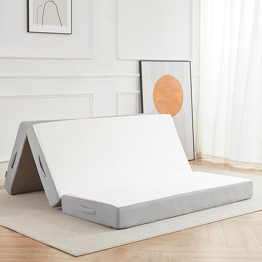 Folding Mattress, 6 Inch Memory Foam Tri-fold Mattress with Breathable & Washable Bamboo Fiber Fabric Cover, Foldable Floor Guest Bed for Camping, Road Trip, Full