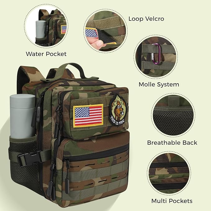 9L Mini Tactical Backpack for Men Women,Small Military Tactical Backpack for Sport,Gym,Hiking,Travel,Camping (Jungle Camo)