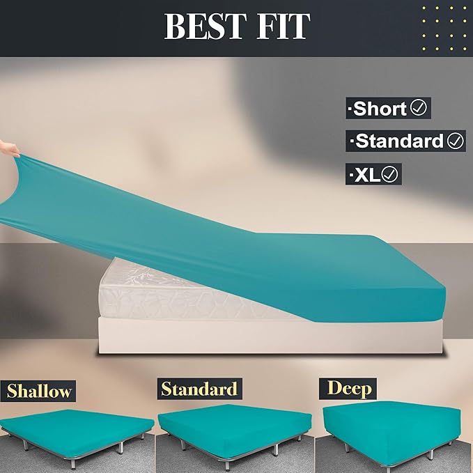 Stretch Queen Fitted Sheet Only - Jersey Knit & Soft Cozy T-Shirt Like, 4-Way Stretchy Snug Fit & No More Slipping Mattress Sheets - Turquoise, Queen