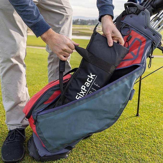 Golf Cooler Bag Plus 2 Ice Packs - HD Closed Cell Insulation Keeps Drinks Cold for Hours - Holds 6 Cans - Fits Discreetly in Golf Bags - Includes Cary Strap - Golf Accessories for Men
