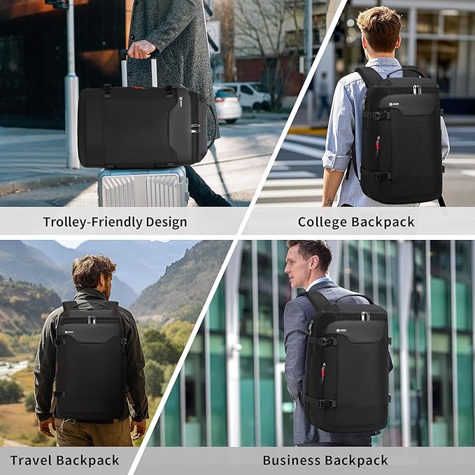 POSO P Vacuum Backpack Travel, Expandable Vacuum Seal Compression Backpack with Pump, Laptop Compartment, Water-Resistant Business Carry-On Backpack Valentine's Day Gifts for Men Travel Weekend