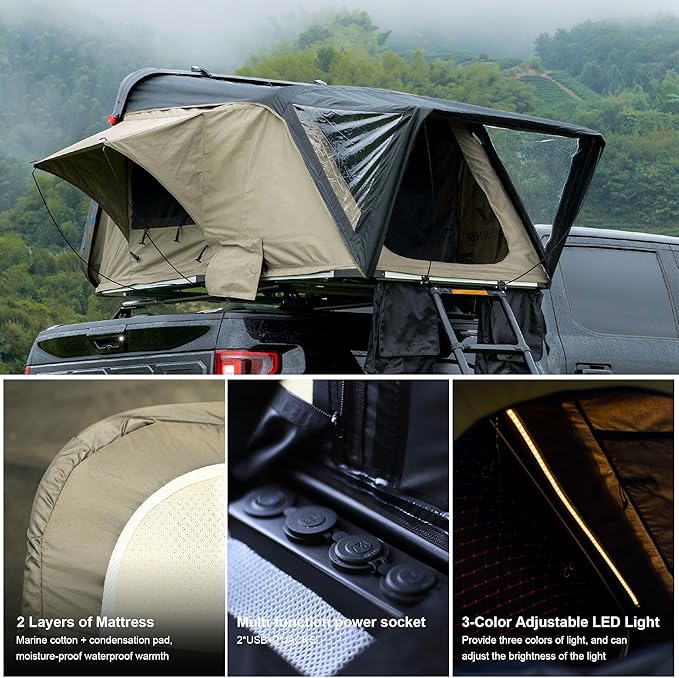 Naturnest Sirius1 Hardshell Roof Top Tent, All-Weather Overland Camping for SUV, Truck, 4-Season 2-3 Person HeavyDuty Rooftop Tent with Memory Foam Mattress, Built-in LED Lighting & Ventilation System