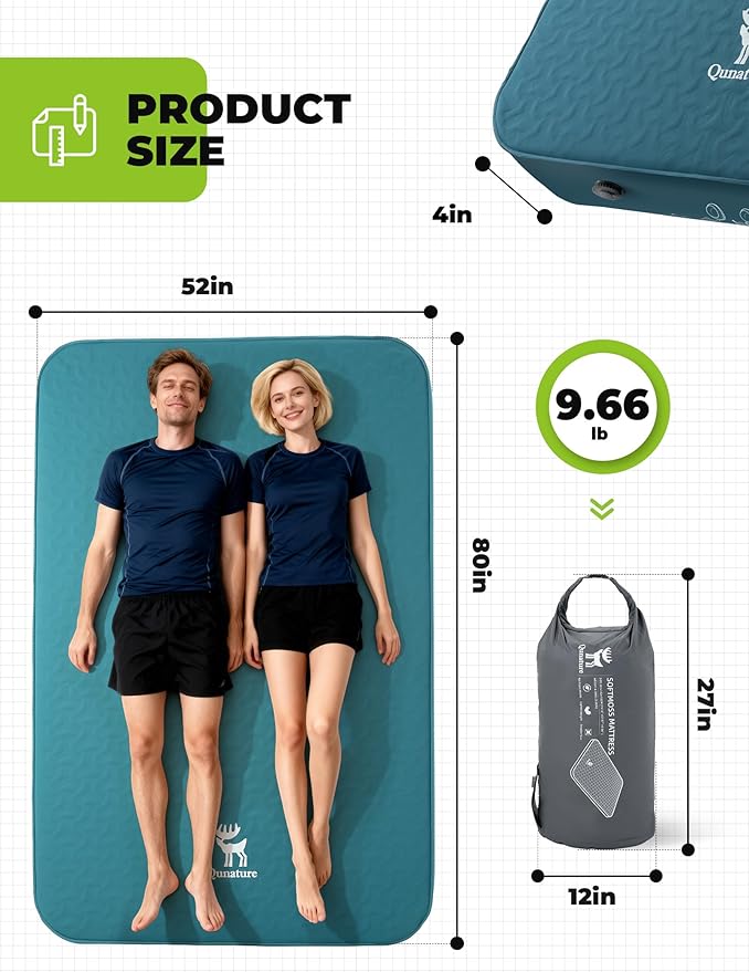 4" Thick Self Inflating Sleeping Pad with Foam, Air Camping Mattress,Innovative Y-Shaped Telescopic Structure,High R-Value and Portable Double Camping Mats for Camping