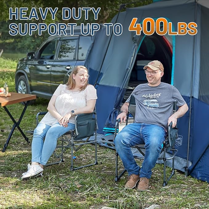 TIMBER RIDGE Aluminum Camping Directors Chair with Side Table Pocket, Portable Folding Heavy Duty Lawn Chair for Fishing Trip Picnic Concert Outdoor 400lbs, Navy 2 Pack