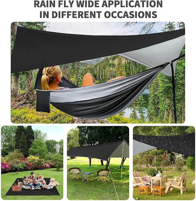 Camping Hammock - Hammocks with Mosquito Net Tent and Rain Fly Tarp, Portable Single & Double Nylon Parachute Hammock with Heavy Duty Tree Strap, Indoor Outdoor Backpacking Survival Travel