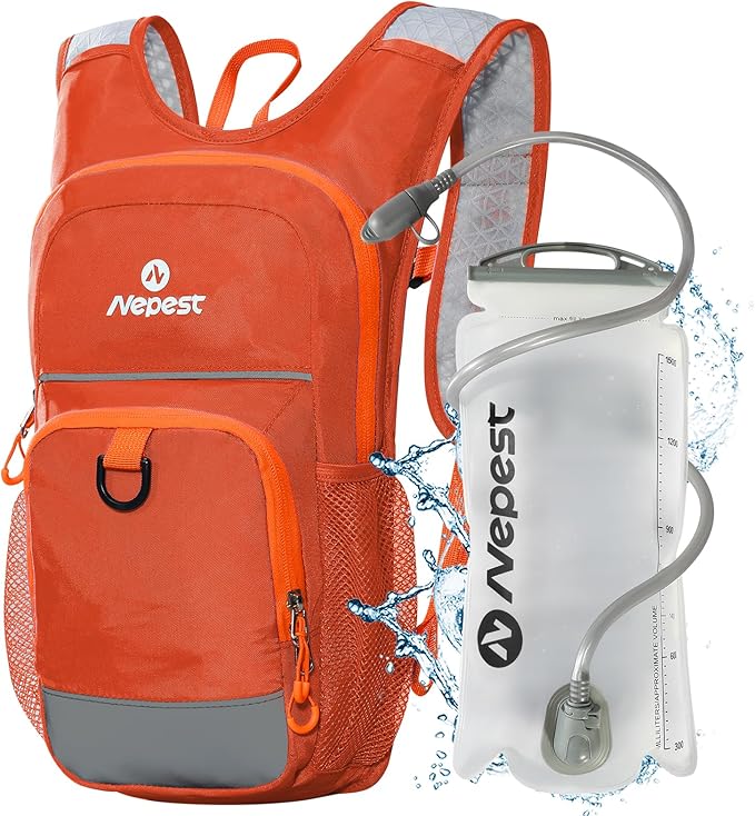 Nepest Kids Hydration Backpack, Mini Water Backpack with 1.5L Water Bladder for Hiking Cycling Running