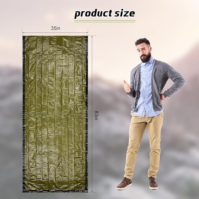 Mixweer 12 Pcs Emergency Sleeping Bag Portable Survival Thermal Bivy Sack Lightweight Emergency Shelter for Homeless People Waterproof Bivy Bag for Camping Hiking Adventure Outdoor, Green