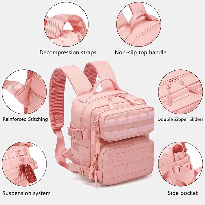 9L Mini Tactical Backpack Small Gym Bag Fitness Portable Backpack With Molle System For Hiking, Camping, Traveling, Daily Use (Black)