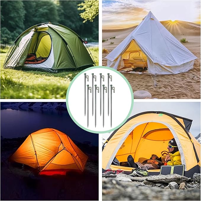 Tent Stakes， Heavy Duty Metal Tent Pegs for Camping Steel Tent Stakes (8, Black) (8 PCS Silver Tent Stakes)