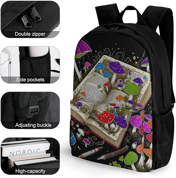 Lightweight Rucksack for Sports Travel Running, Big Capacity Multipurpose Anti-Theft Bookbag, Magic Mushroom Pattern Travel and Sport Backpack Rucksack