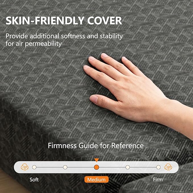 4 Inch Gel Memory Foam Mattress Queen Size, Portable Tri-Folding Mattress with Washable Cover, for Guest Bed, Camping, Travel, Dormitory, Black