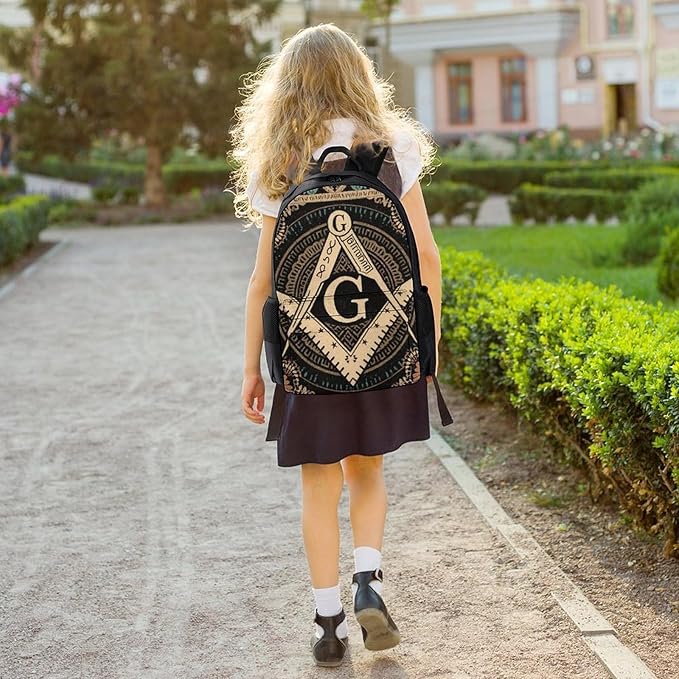 Backpack Anti-Theft Multipurpose Large Capacity Carry On Bag, Gold Freemason Freemasonry Masonic Art Camping Outdoor Backpack With Side Pockets