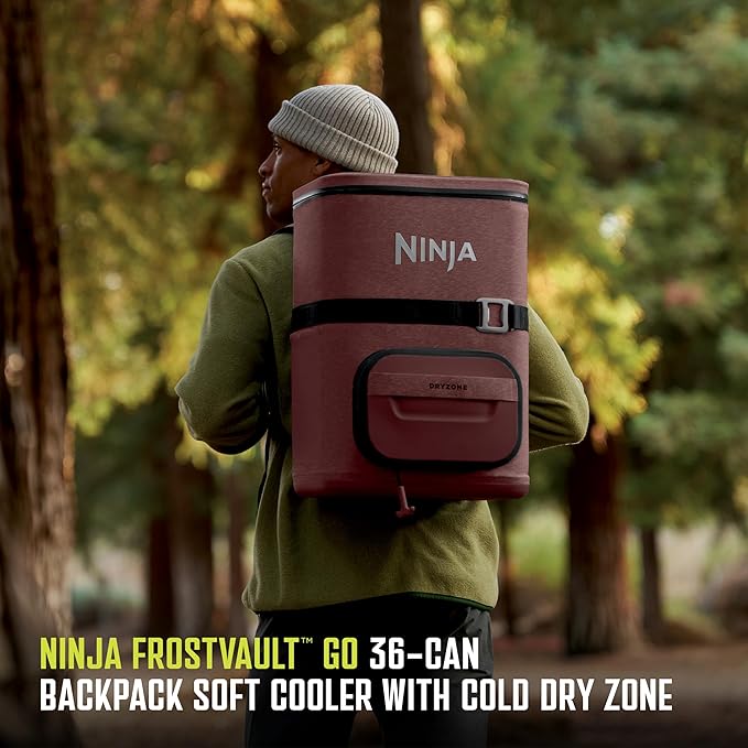 Ninja FrostVault Go Can Soft Cooler, 24/36 Can, Leak Proof, Built-In Cup Holder, 2 Ice Packs & Dry Storage Drawer, Polyester Insulation, Hiking, Camping, Picnic