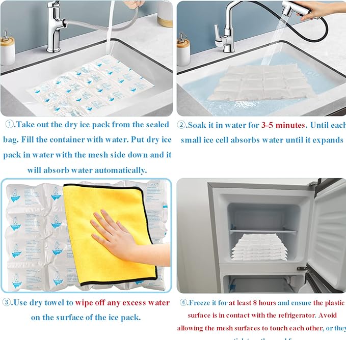 Dry Ice Packs for Shipping Frozen Food Long Lasting, Reusable Cold Packs Sheets for Cooler, Freezer Packs for Lunch Boxes