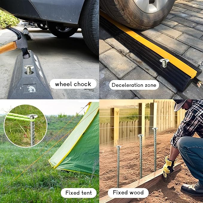 16 Inch Rebar Stakes 14 Pack - 0.5 Inch Diameter Threaded Galvanized Steel Ground Anchors - Heavy Duty Plant Support Garden Stake for Speed Bump, Wheel Stop, Tent Stakes