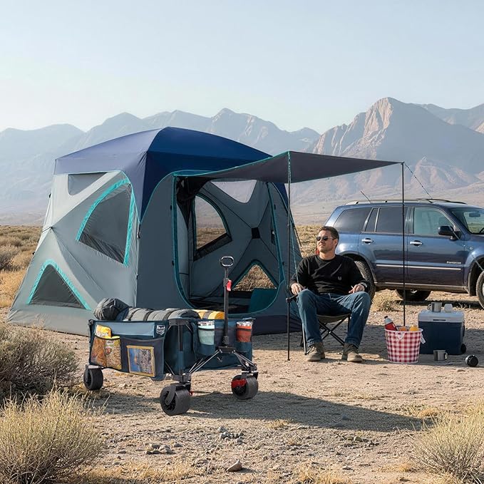 TIMBER RIDGE Camping Tent, 4 Person Instant Pop Up Hub Tent with 8 Windows, Easy 60 Second Setup, Weather Resistant Family Cabin Tents with Rain Fly for Camping, Hiking, Outdoor Travel