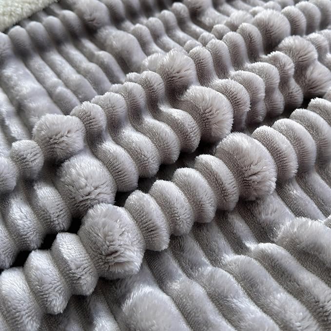 UKELER Sherpa Throw Blanket 60 × 80 inch, 470 GSM Striped Sherpa Fleece Blankets for All Season, Warm and Cozy Blanket for Couch Sofa Bed Office Camping, Khaki