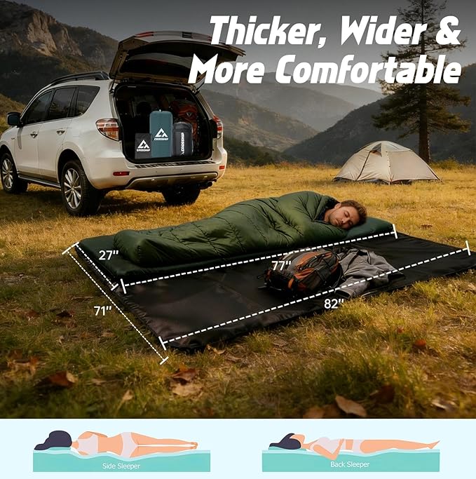 Self Inflating Sleeping Pad with Waterproof Tarp, 3.2" Extra Thick Built-in Electric Pump Air Mattress for Car Camping, R-Value 9.5 All-Season Winter Gear, Roll-up Compact Mat