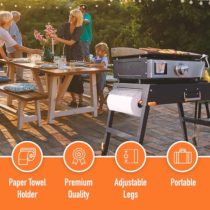 Yukon Glory™ Universal Portable Grill Table/Flat Top Grill Griddles Stand with Built in Caddy - Designed to Fit Tabletop Blackstone Griddle & Many Others - Outdoor Cooking Camping & Tailgating