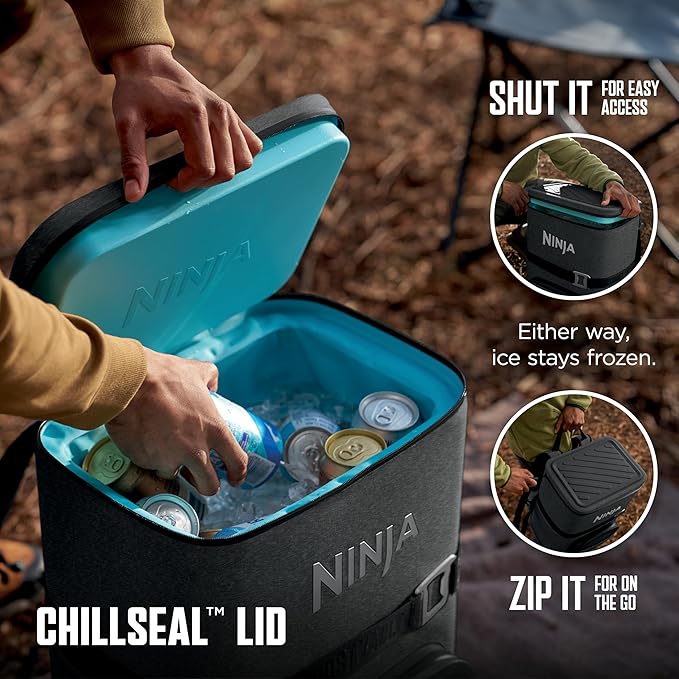Ninja FrostVault Go Can Soft Cooler, 24/36 Can, Leak Proof, Built-In Cup Holder, 2 Ice Packs & Dry Storage Drawer, Polyester Insulation, Hiking, Camping, Picnic