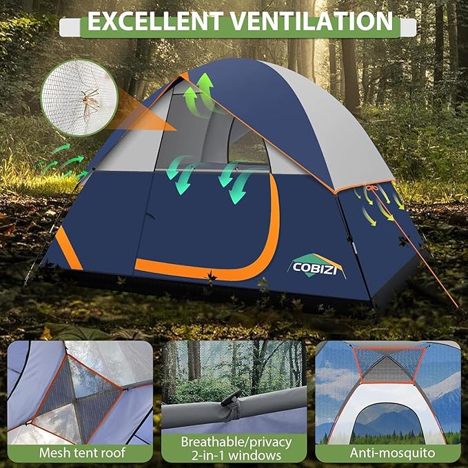 COBIZI Tents for Camping 4/6 Person Camping Tent with Rainfly and Screen, Easy Setup Lightweight Portable Waterproof Outdoor Tent with Carry Bag for Backpacking, Hiking, Family Travel