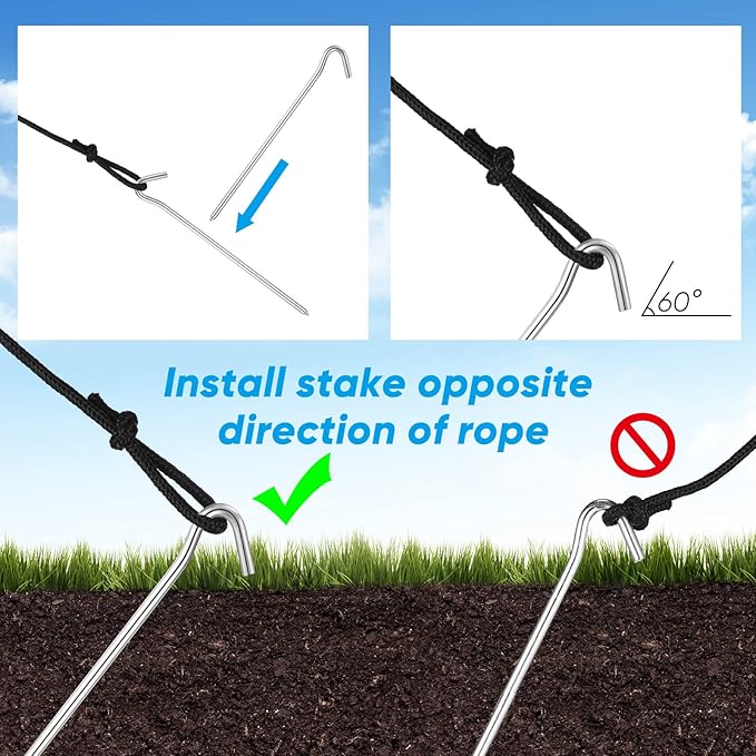 Inflatable Yard Stakes for Inflatables, Metal Tent Stakes Heavy Duty and 5 Feet Tethers with Hooks for Holiday Inflatable Decorations Camping Xmas Decoration(40 Pcs)