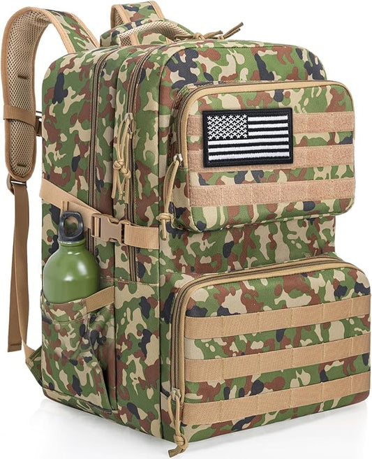 45L Tactical Backpack for Men, Water-resistant Military MOLLE Assault Backpack Bag for Hunting Camping Travel (Khaki Camo)
