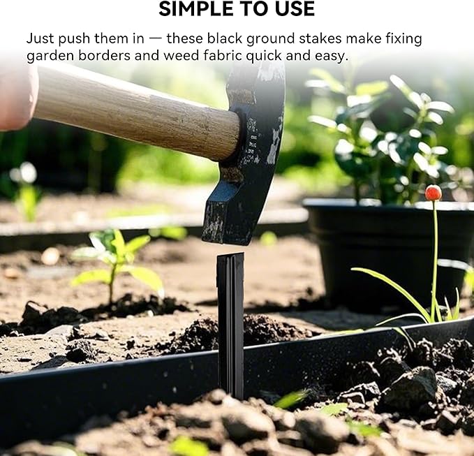 Metal Landscape Edging Stakes, 13Pcs 8Inch Galvanized Steel Garden Stakes Solid Top Curved Anchoring Spikes with Reinforcing Rib, for Corrugated Edge, Terrace Decor, Black