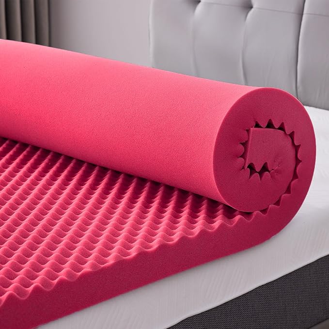 SINWEEK 3 Inch Egg Crate Memory Foam Mattress Topper Twin XL, Twin Extra Long Mattress Pads for College Dorm Single Bed, Pressure Relieve CertiPUR-US Certified,39x80 Inches, Pink