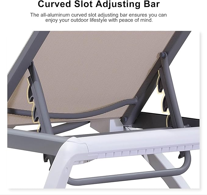 PURPLE LEAF Patio Chaise Lounge Chair with Armrests Outside Aluminum Plastic Stackable Tanning Chairs for Pool Sunbathing Beach Deck Outdoor Lounger, Beige