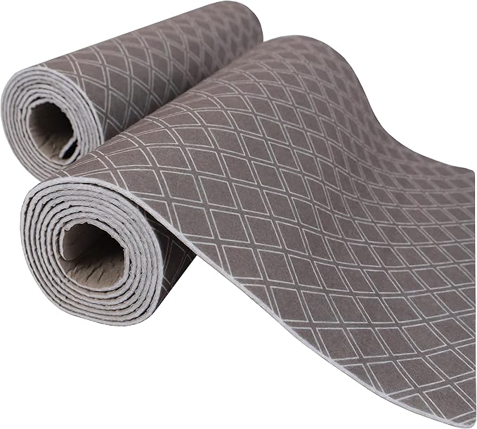 Drymate Premium Luxury Shelf & Drawer Liner, Thick Cushioned Fabric, Non-Adhesive, Absorbent, Waterproof, Slip-Resistant, Liners for Kitchen Cabinets, Cupboards (USA Made)(12”x59”)(2-Pack)(Taupe)