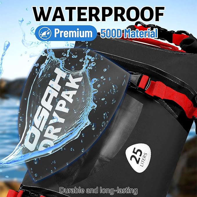25L Waterproof Dry Bag - Motorcycle Luggage Tail Bag with Straps for Back Seat, Roll Top Lightweight Waterproof Backpack Sack for Travel, Swimming, Boating, Kayaking, Camping and Beach