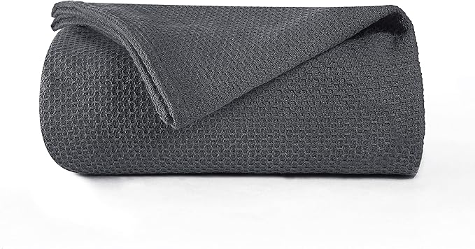 BOUTIQUO 100% Cotton Bed Blanket, Breathable Thermal Waffle Blanket Queen Size, Soft Honeycomb 90"x90", Grey, Perfect for Layering Any Bed, All Season