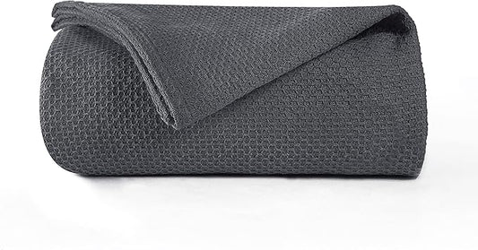 BOUTIQUO 100% Cotton Bed Blanket, Breathable Thermal Blanket King Size, Soft Honeycomb Waffle Blanket 90"x102", Cotton Bed Blanket, Perfect for Layering Any Bed for All Season, Charcoal Grey