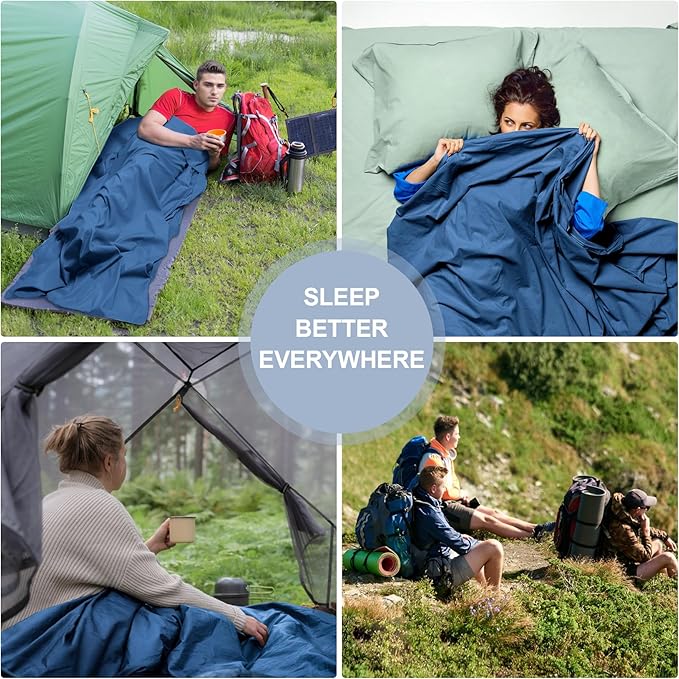 Sleeping Bag Liner,Long Staple Cotton, Adult Sleep Sack & Travel Sheets,Travel Sleep Sack for Backpacking, Hotels & Hostels Lightweight Travel Sheet Camping Sheets,Has Full Length Zipper