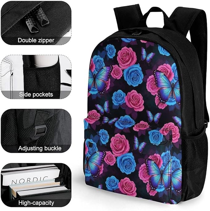 Casual College Daypack Butterfly Multipurpose Business Travel with Large Capacity Rucksack for Men Women