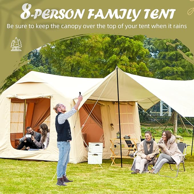 EROMMY 4/6/8/12 Person Inflatable Tent with Skylight, 4 Season Blow Up Tents with Hand Pump for Outdoor Camping & Hiking, Easy Set-up Windproof Sunproof Waterproof