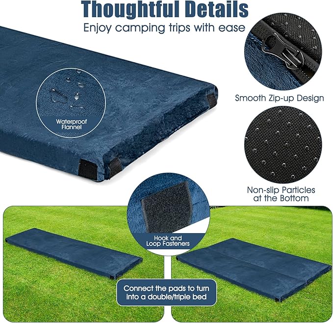 Memory Foam Camping Mattress, Portable Roll Up Sleeping Mat w/Non-Slip Bottom, Carry Bag, Floor Mattress Guest Bed for Sleepover, Thick Sleeping Pad for Camping Car Travel Backpacking