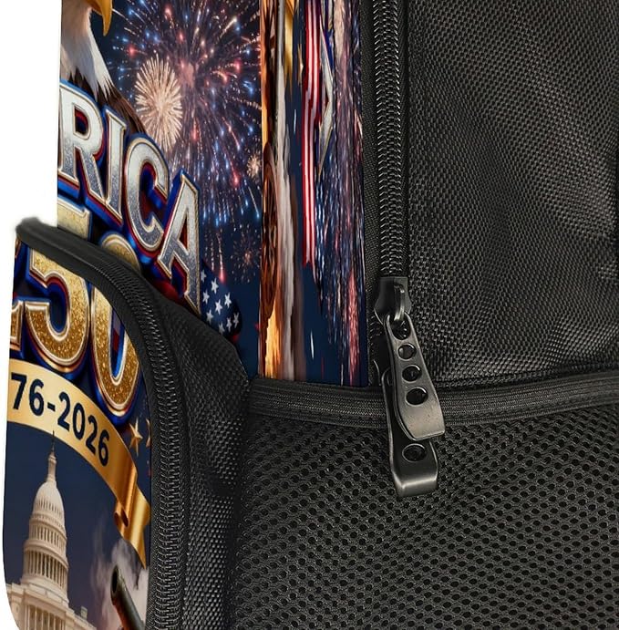 Men Women Polyester 250 Years 1776-2026 250th Birthday Eagle Liberty Art Daypack Backpack Large Capacity Carry On Bag With Smooth Zippers for Hiking Picnic Walking Cycling