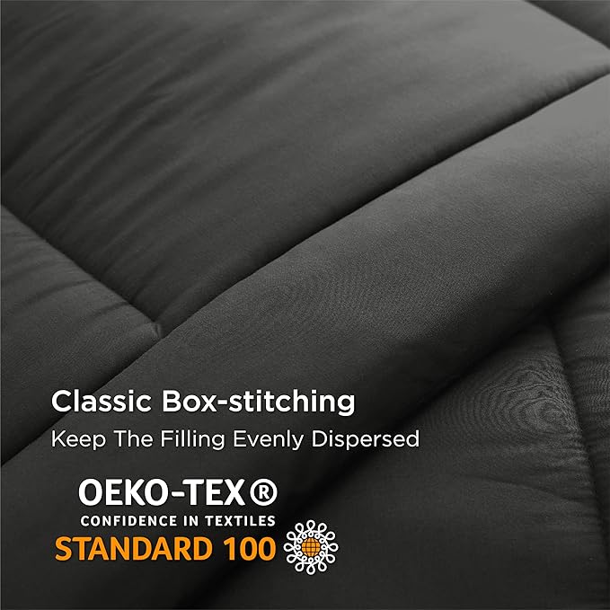Bedsure Comforter Duvet Insert - Quilted Comforters Twin Size, All Season Duvet, GentleSoft Down Alternative Bedding, with 8 Tabs, Gifts for Women/Men, Black, Twin 88 x 68 Inches