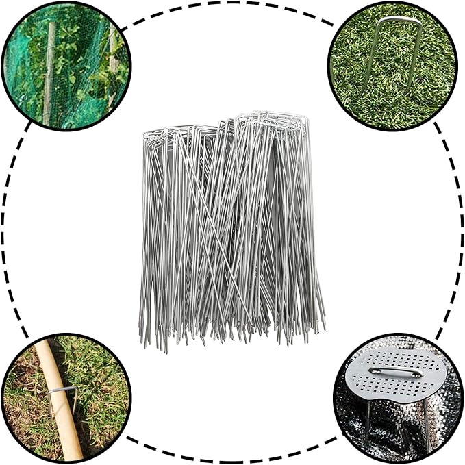 LANIAKEA Garden Stakes 8 Inch Metal Garden Staples 200 Pack Galvanized Landscape Pins Heavy Duty Landscape Stakes for Gardening Fence Landscape Ground Cover