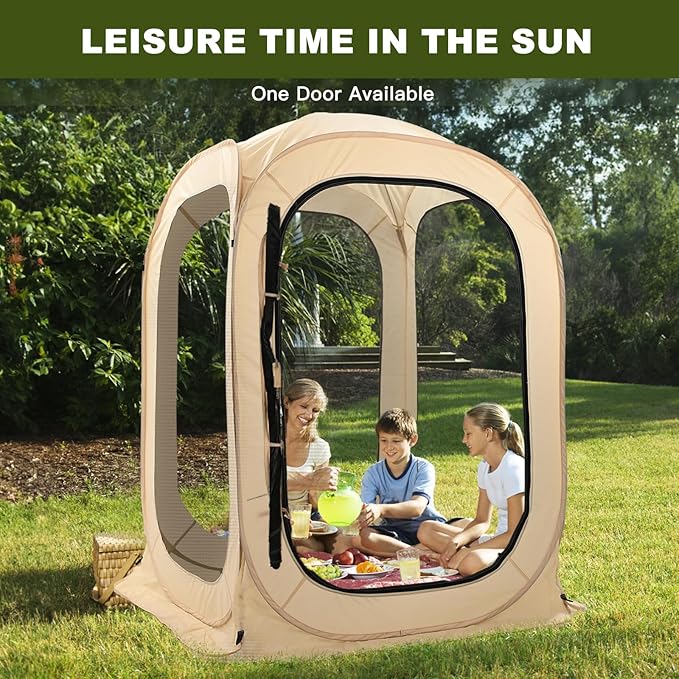 DoCred Screen House Tent Pop-Up, 4 x 4 FT Portable Screen Room Canopy Instant Screen with Carry Bag for Patio, Backyard, Deck & Outdoor Activities, Beige