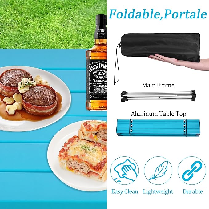 Grope Small Folding Camping Table with Aluminum Table Top, Beach Table for Sand with Carrying Bag,Prefect for Outdoor, Picnic, BBQ, Cooking, Festival (Deep Blue-L)